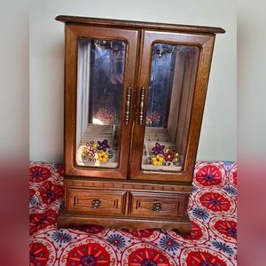 Wooden Jewelry Cabinet with Floral Design